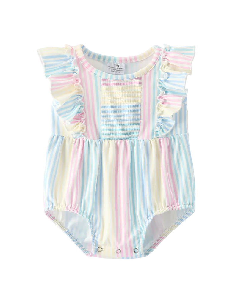 Baby Girl Striped Ruffle Smocked Romper A Touch of Magnolia Boutique