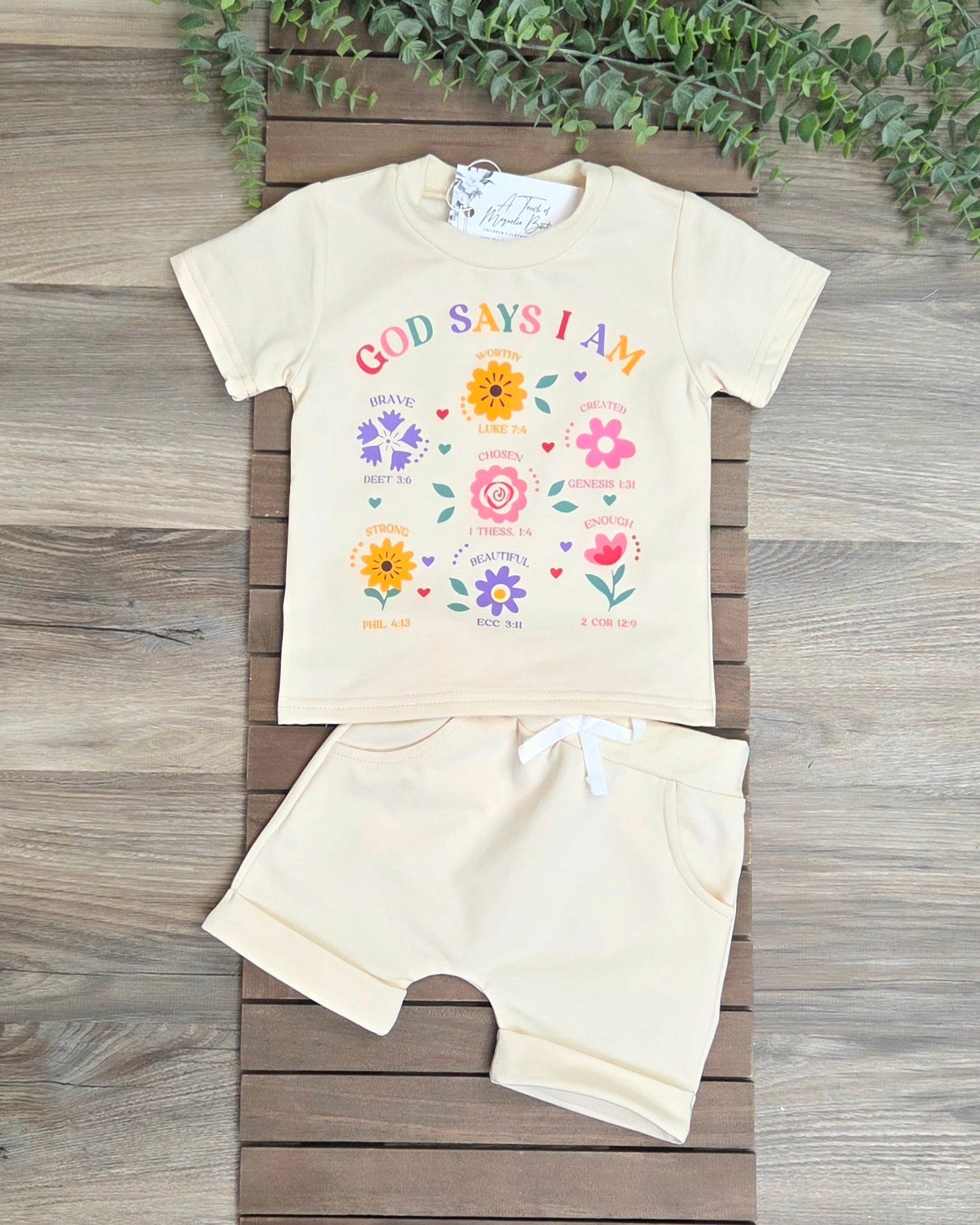 Floral God Says I AM Top with Shorts Set A Touch of Magnolia Boutique