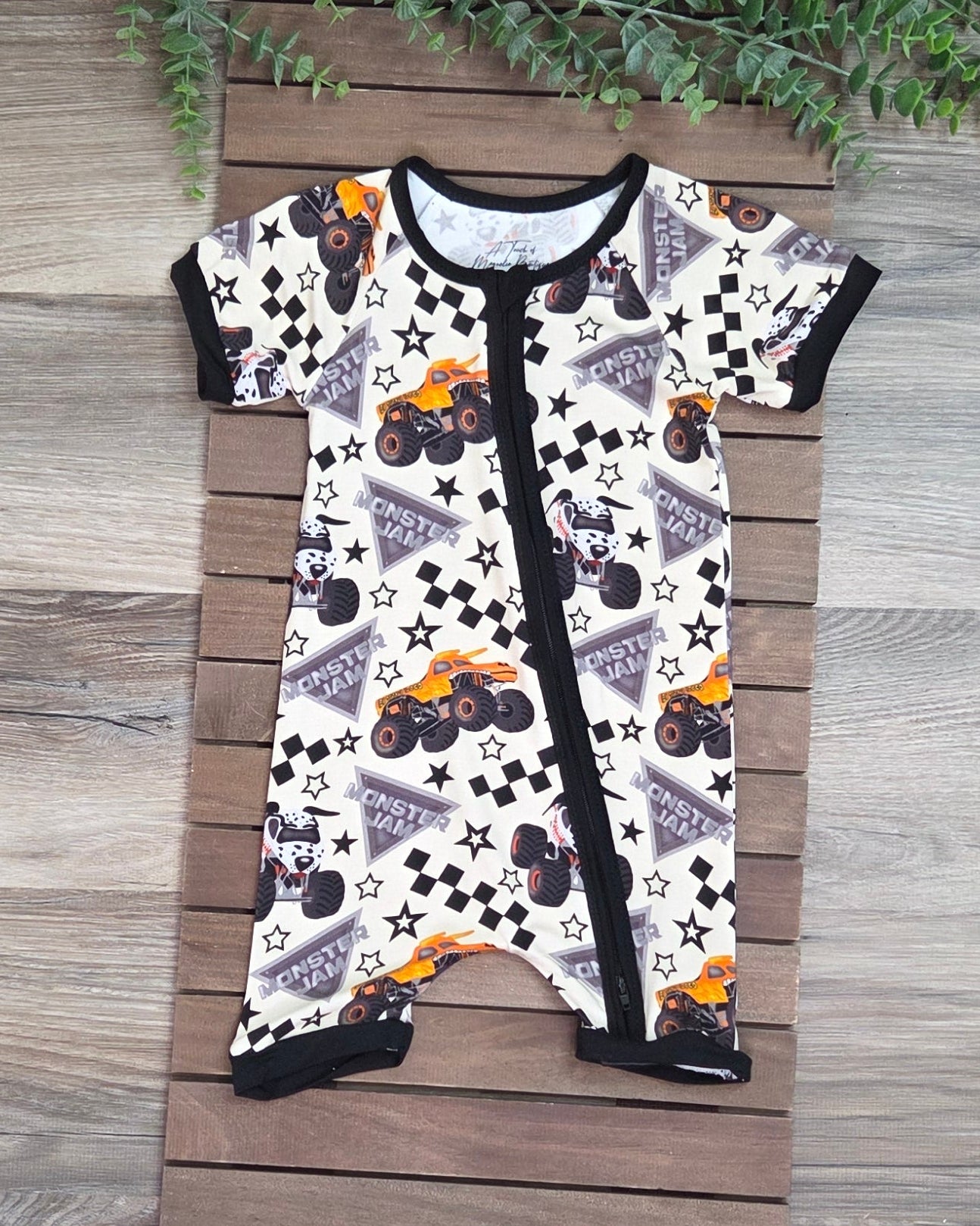 Bamboo Monster Truck Baby Zippie Shorts Romper/Sleeper A Touch of Magnolia Boutique