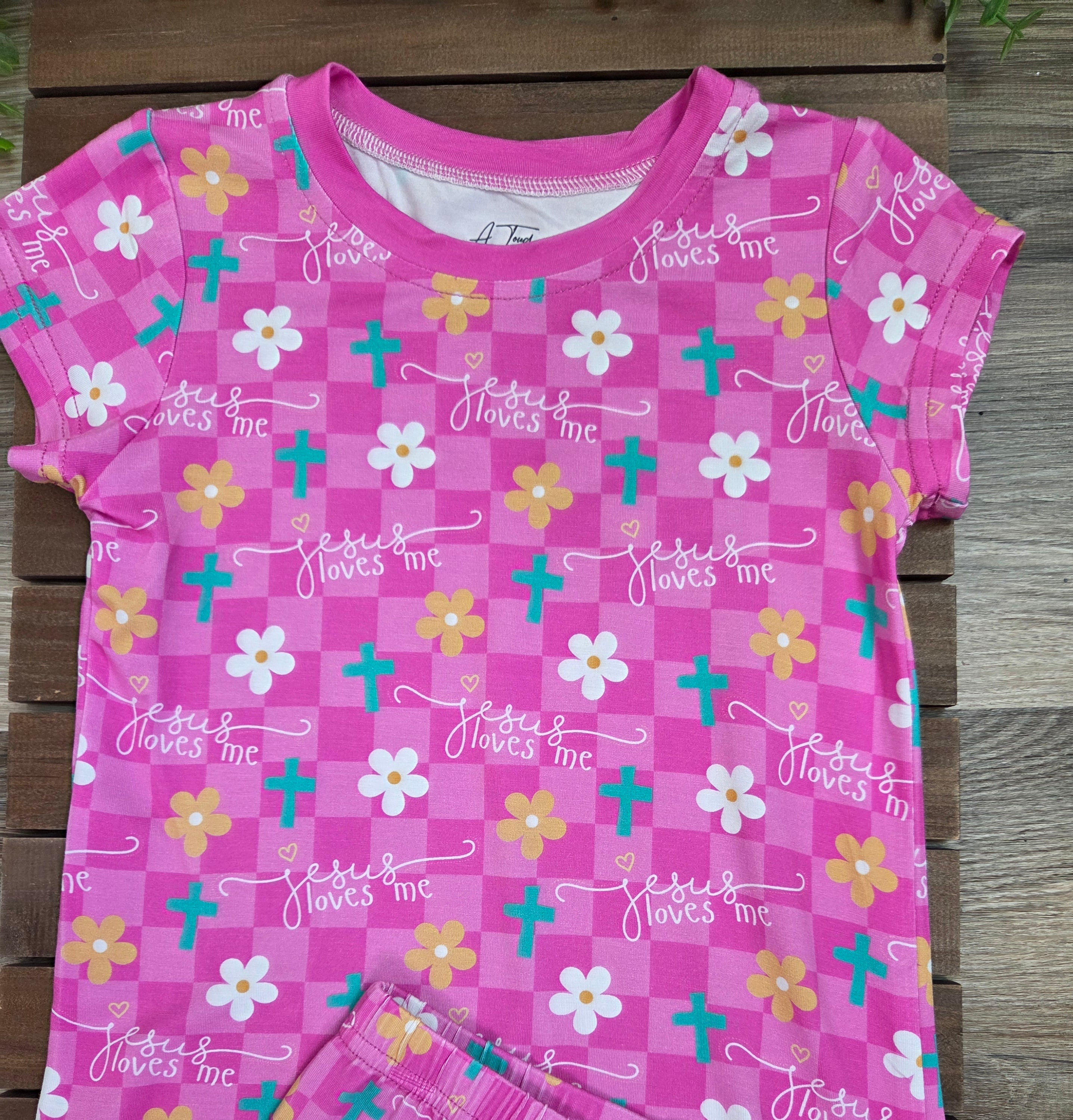 Bamboo Jesus Loves Me Shorts Set Pajamas A Touch of Magnolia Boutique
