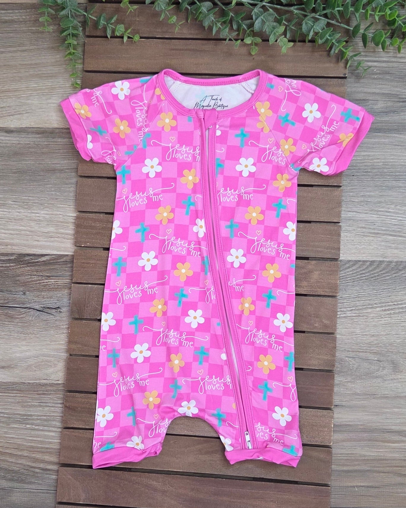 Bamboo Jesus Loves Me Baby Zippie Shorts Romper/Sleeper A Touch of Magnolia Boutique