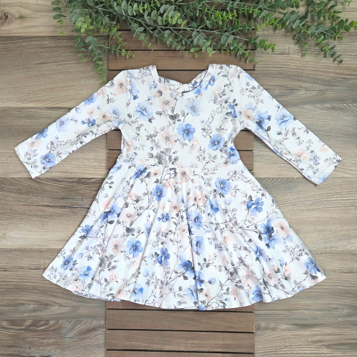 Blue Blossom Bow Back Twirl Dress A Touch of Magnolia Boutique