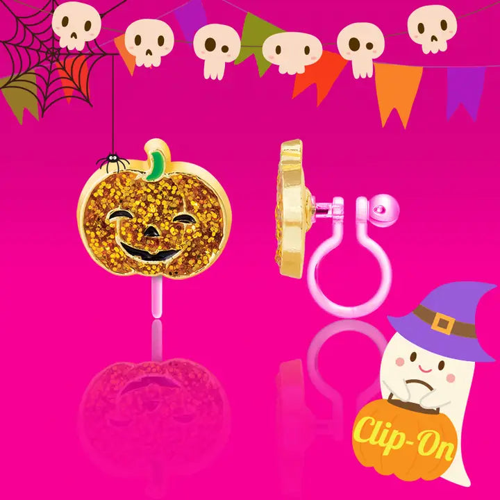 Clip on Halloween Glitter Pumpkin earrings A Touch of Magnolia Boutique