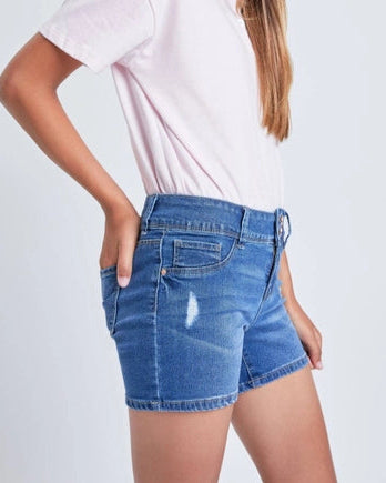 Girls 2-Button Regular Hem Shorts Ripped Medium Wash YMI Tween (7-14) A Touch of Magnolia Boutique