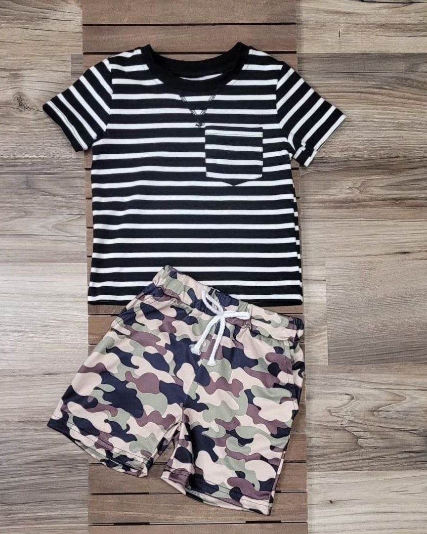 Boys Striped Top and Camo Shorts Set A Touch of Magnolia Boutique
