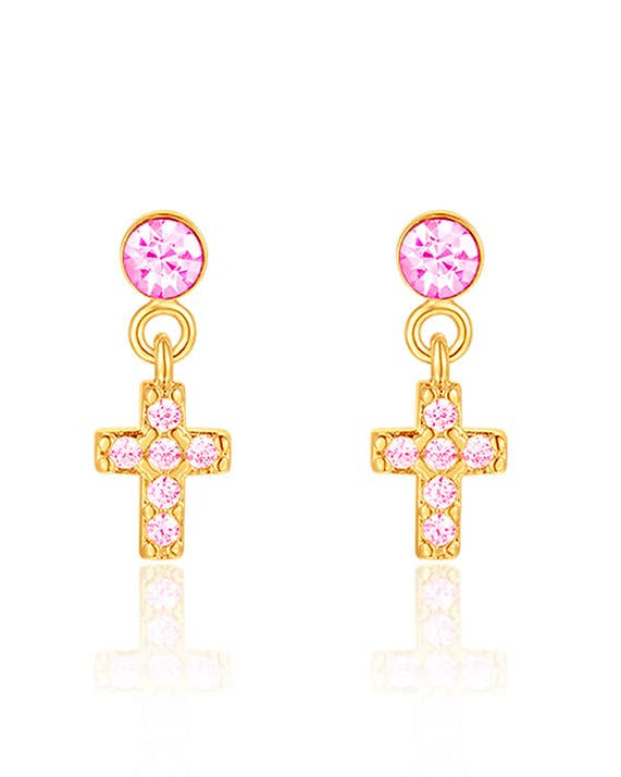 Little Luxe Drop Earrings | Cross with Pink Cubic A Touch of Magnolia Boutique