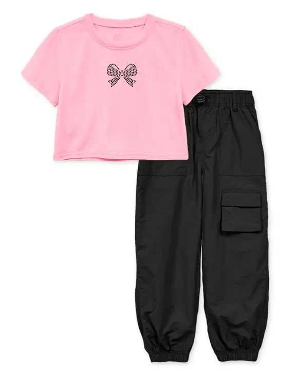 Girl's 2 Pc Top & Pant Set w/ Bow Rhinestone Tween Line A Touch of Magnolia Boutique