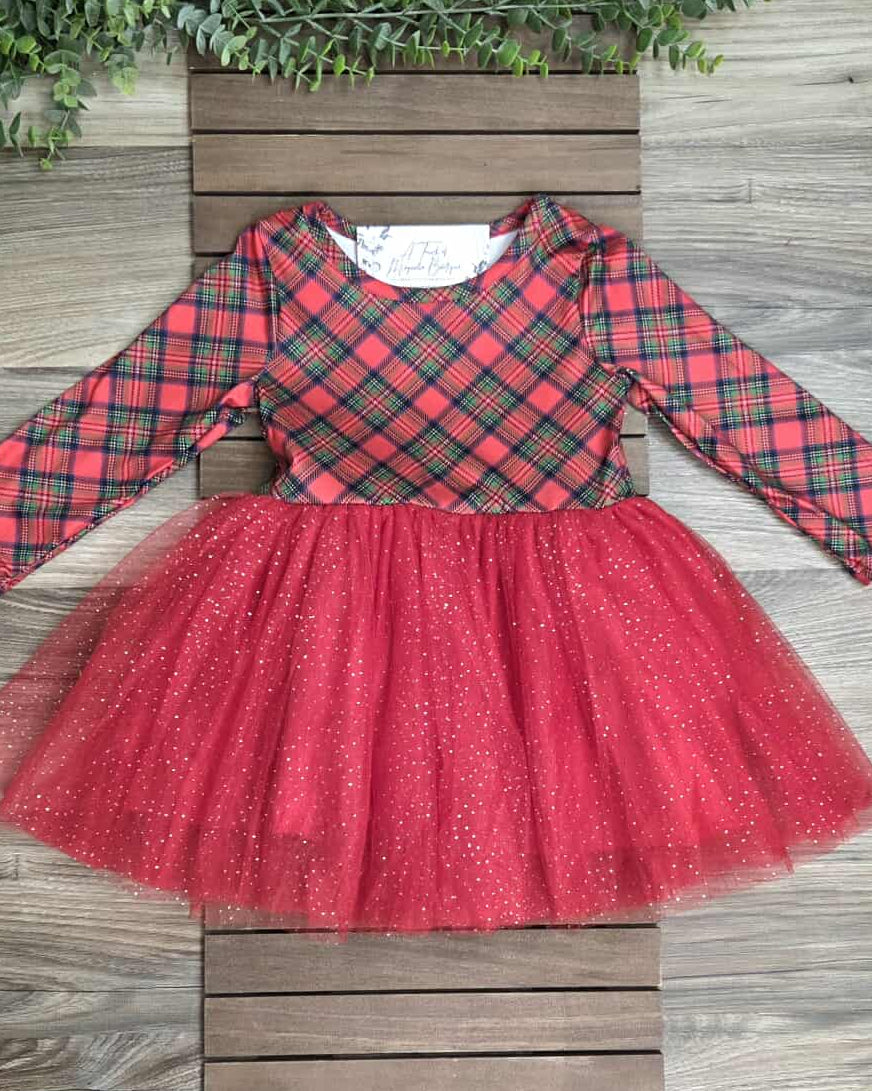 Christmas Plaid Red Sparkling Tulle Dress A Touch of Magnolia Boutique