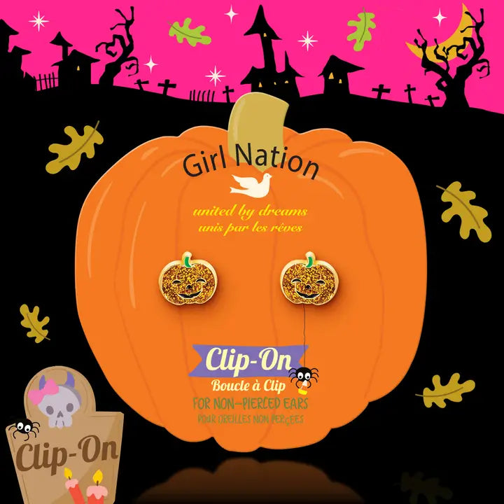 Clip on Halloween Glitter Pumpkin earrings A Touch of Magnolia Boutique