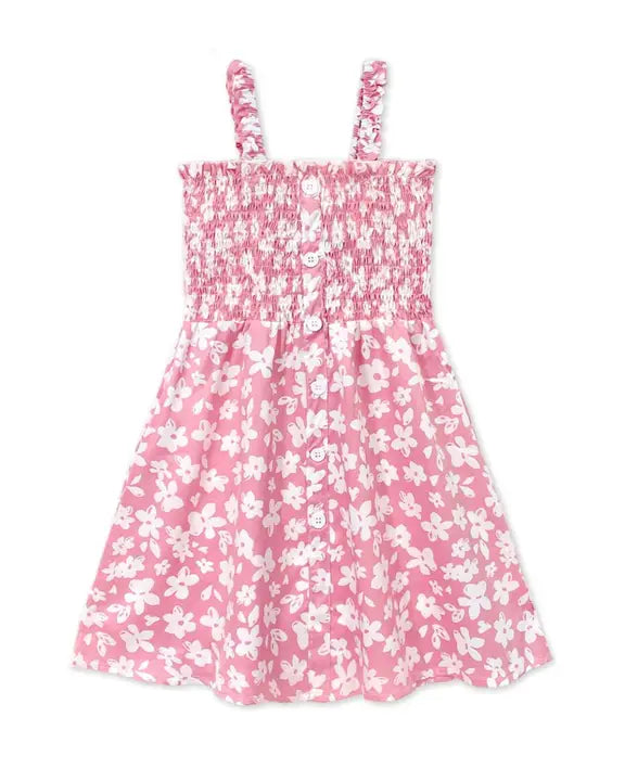 Girl's Floral Dress w/ Smocking & Buttons Blush Pink White Floral Tween line A Touch of Magnolia Boutique