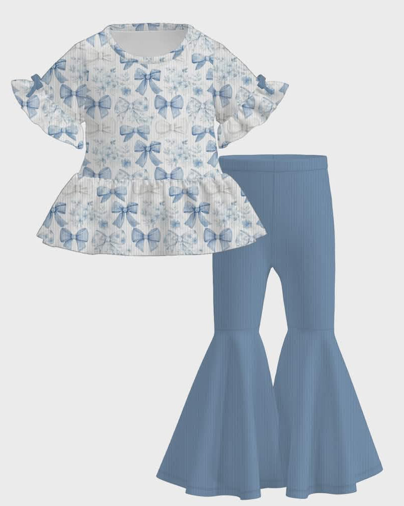 Blue Bow Peplum Top & Bell Bottom Pants Set A Touch of Magnolia Boutique
