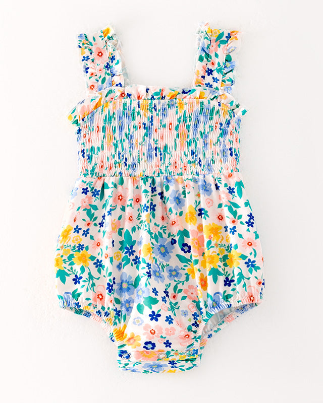 Baby girl Summer Floral Smocked Romper A Touch of Magnolia Boutique