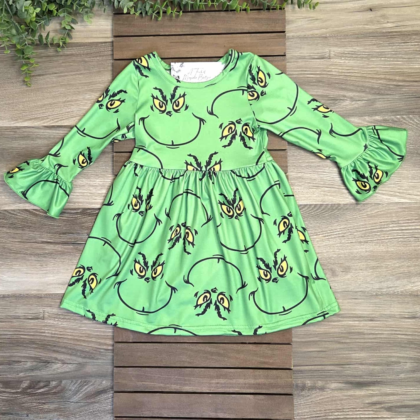 Green Guy Face Ruffle Sleeve Dress A Touch of Magnolia Boutique