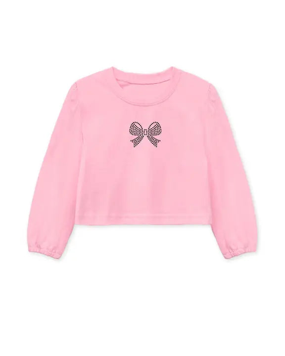Girl's Pink Long Sleeve Top w/ Bow Tween line A Touch of Magnolia Boutique
