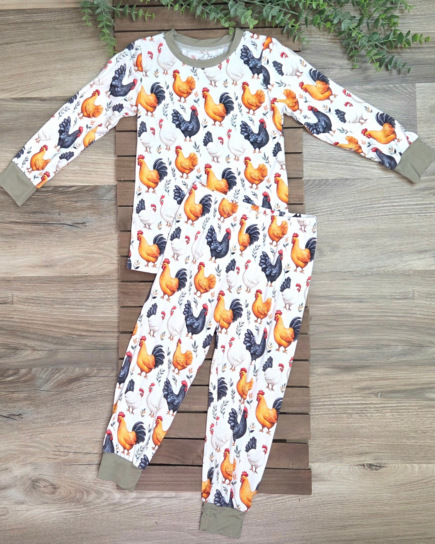 Bamboo Chicken Print Two-Piece Pajama Set A Touch of Magnolia Boutique