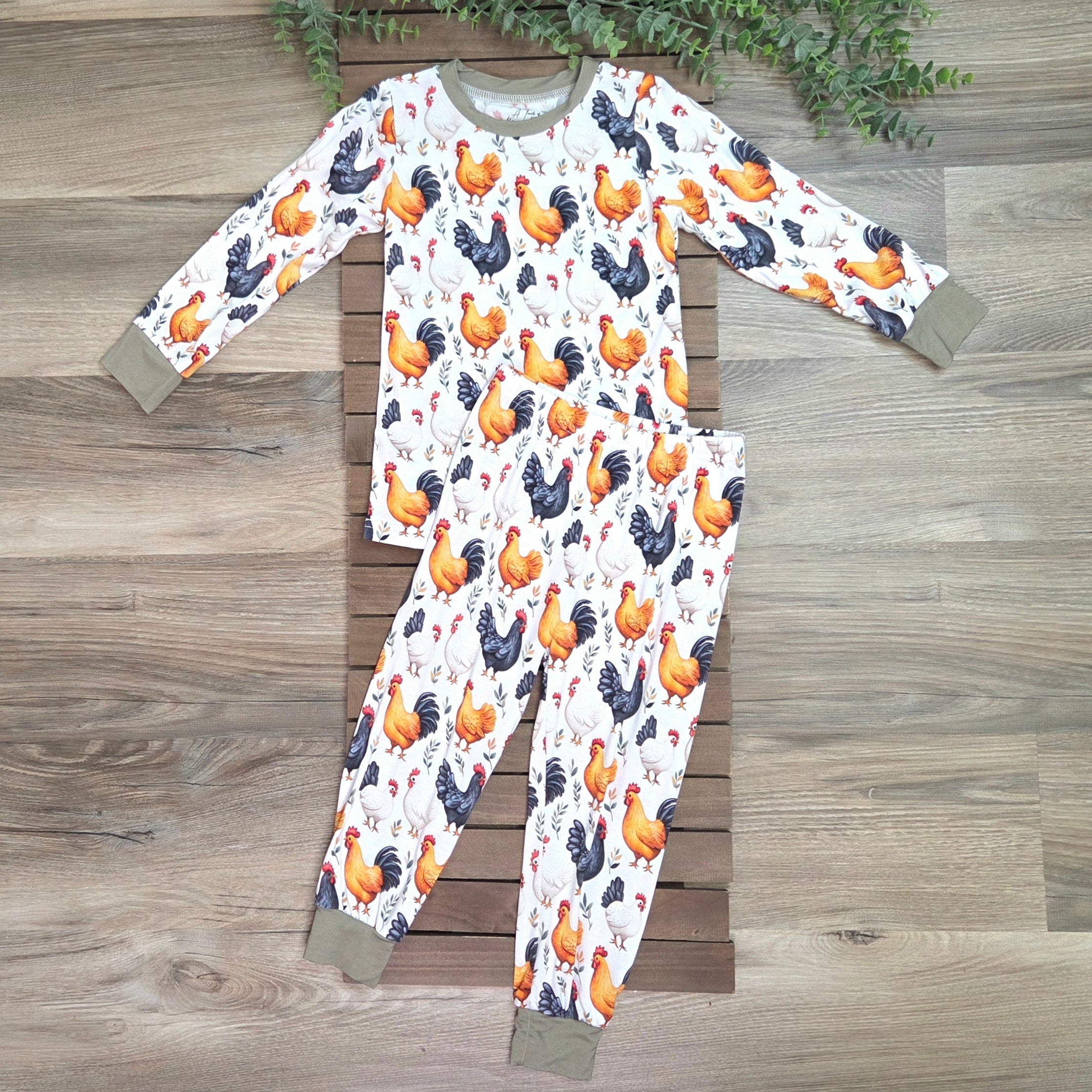 Bamboo Chicken Print Two-Piece Pajama Set A Touch of Magnolia Boutique