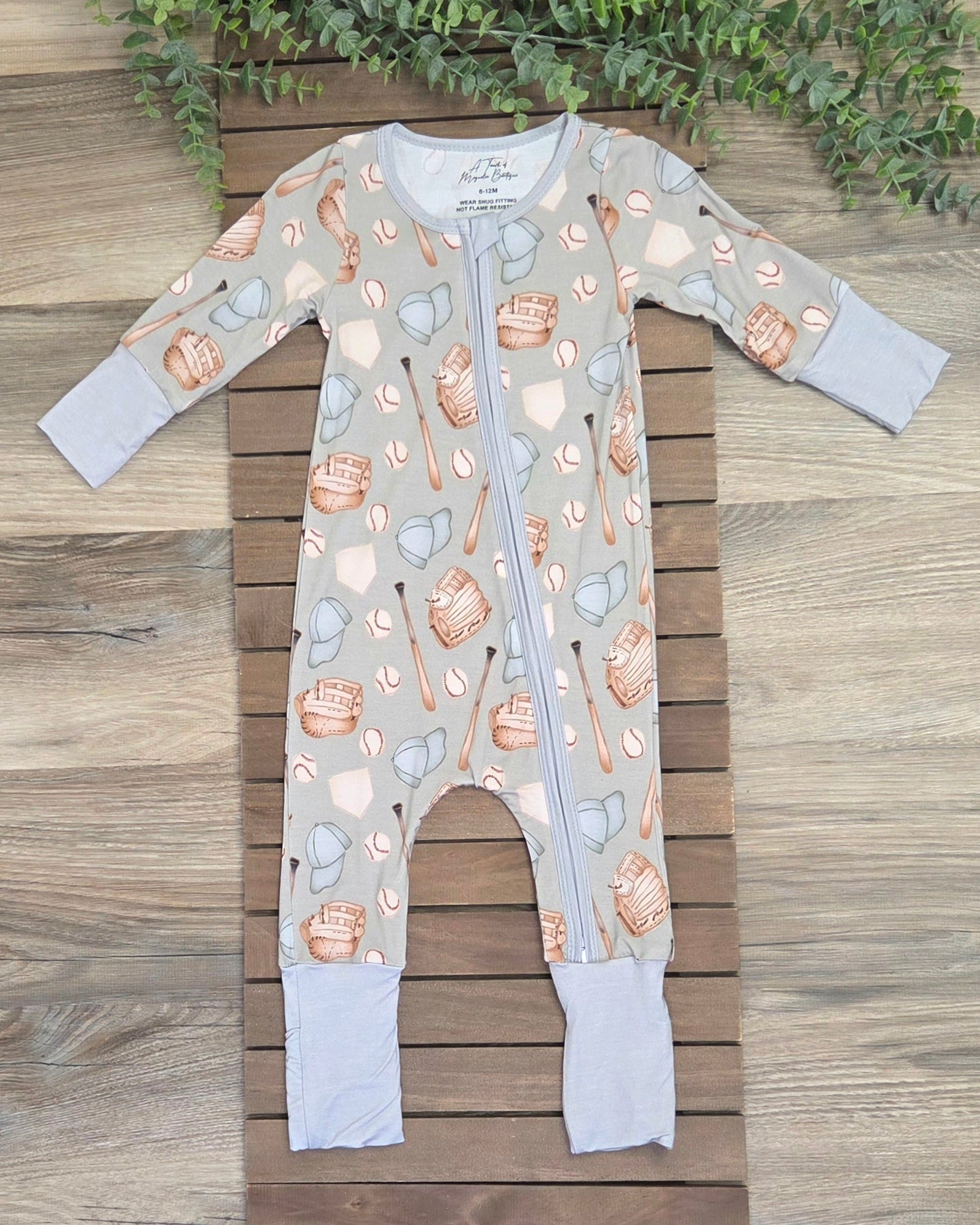 Bamboo Baseball Zippie Romper/Sleeper A Touch of Magnolia Boutique
