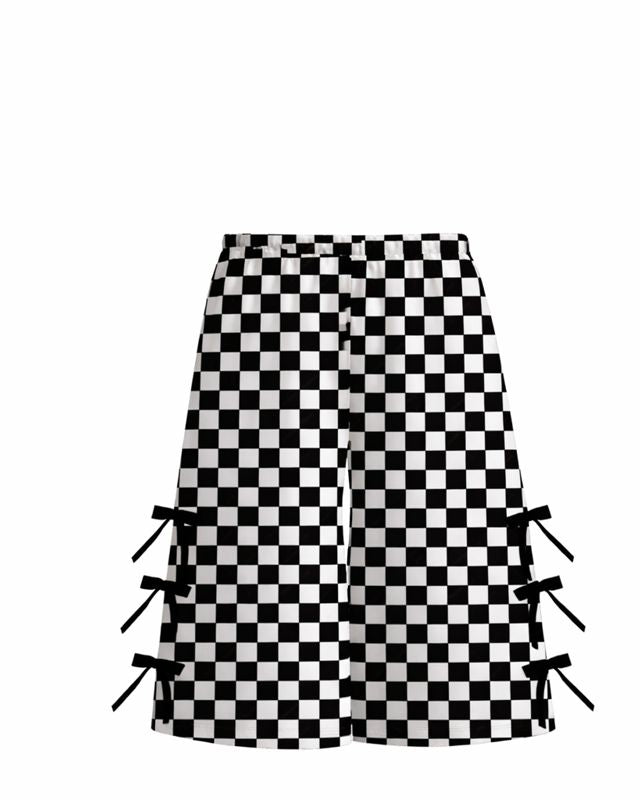 Black and White Checkered Wide Leg Pants with Bow Accents A Touch of Magnolia Boutique