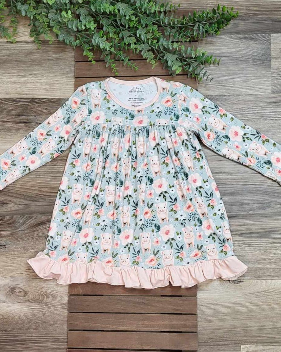 Bamboo Pajama Gown-Floral Pig Print A Touch of Magnolia Boutique