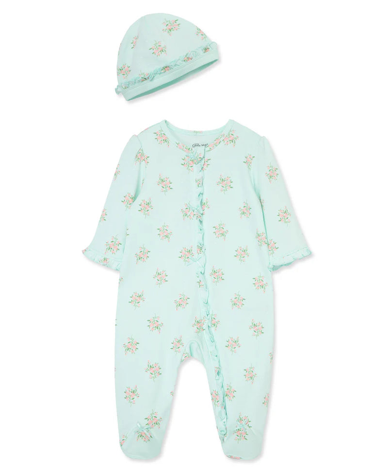 Mint Floral Footie/hat Sleep/Play A Touch of Magnolia Boutique