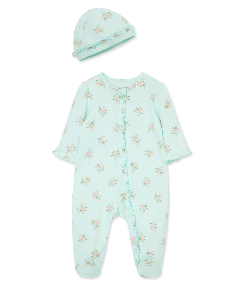 Mint Floral Footie/hat Sleep/Play A Touch of Magnolia Boutique