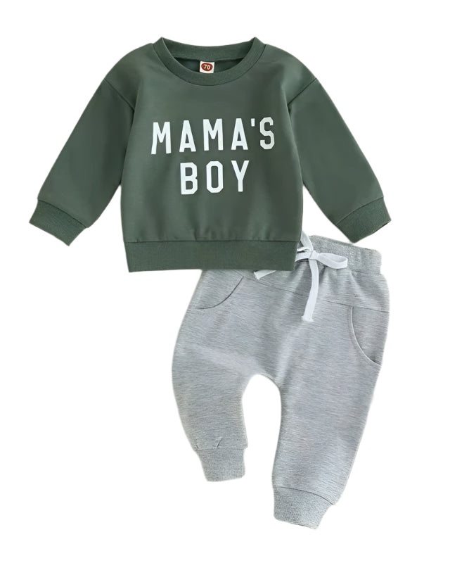 Mama's Boy Green Crew and Grey Jogger Outfit Set A Touch of Magnolia Boutique
