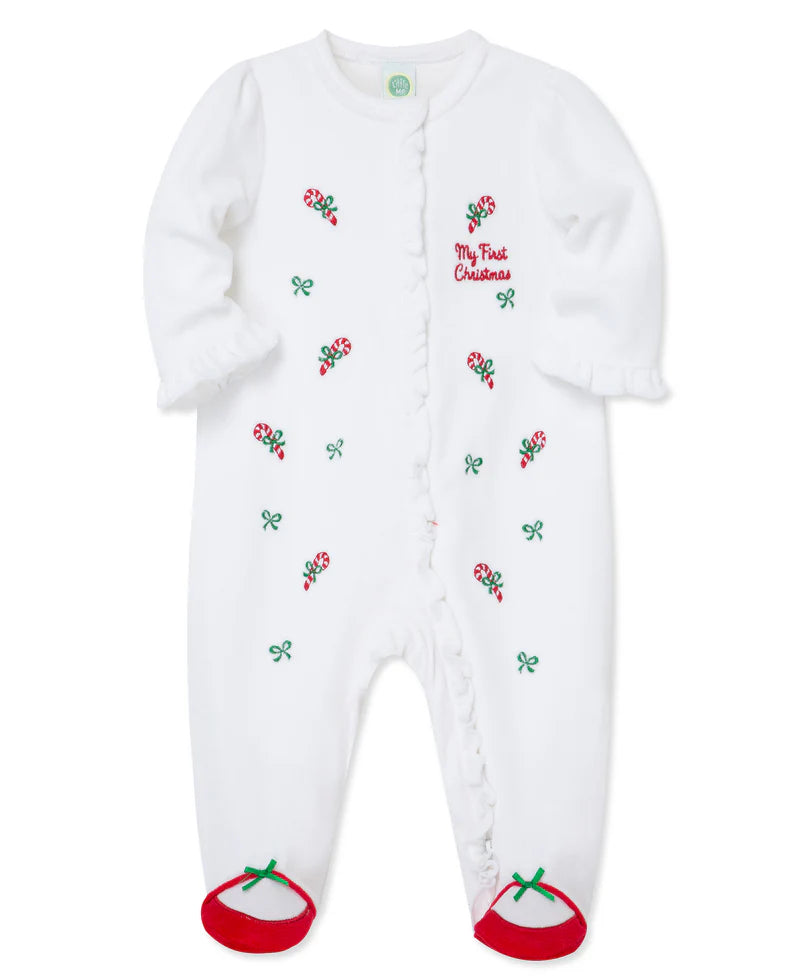 My First Christmas Candy Cane Velour Footie Sleep/Play A Touch of Magnolia Boutique
