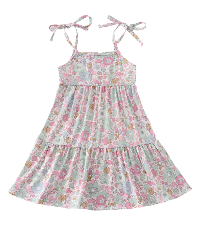 Mint and Pink Floral Tied Spaghetti Strap Tiered Dress A Touch of Magnolia Boutique