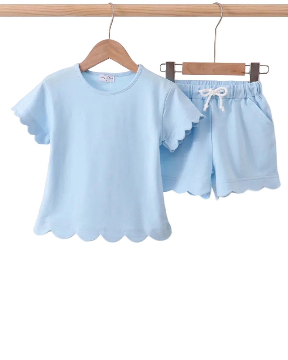 Blue Scallop Hem Shorts Set A Touch of Magnolia Boutique