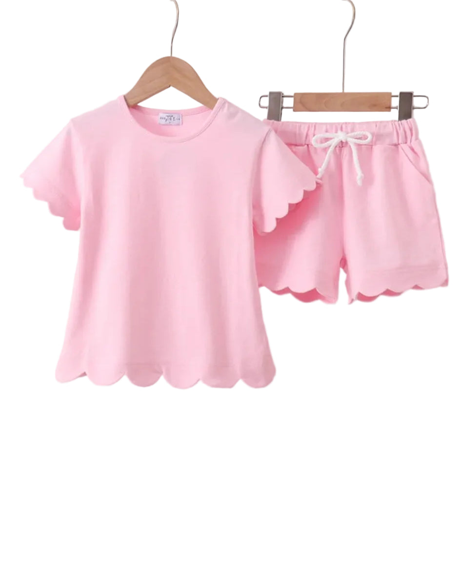 Pink Scallop Hem Shorts Set A Touch of Magnolia Boutique