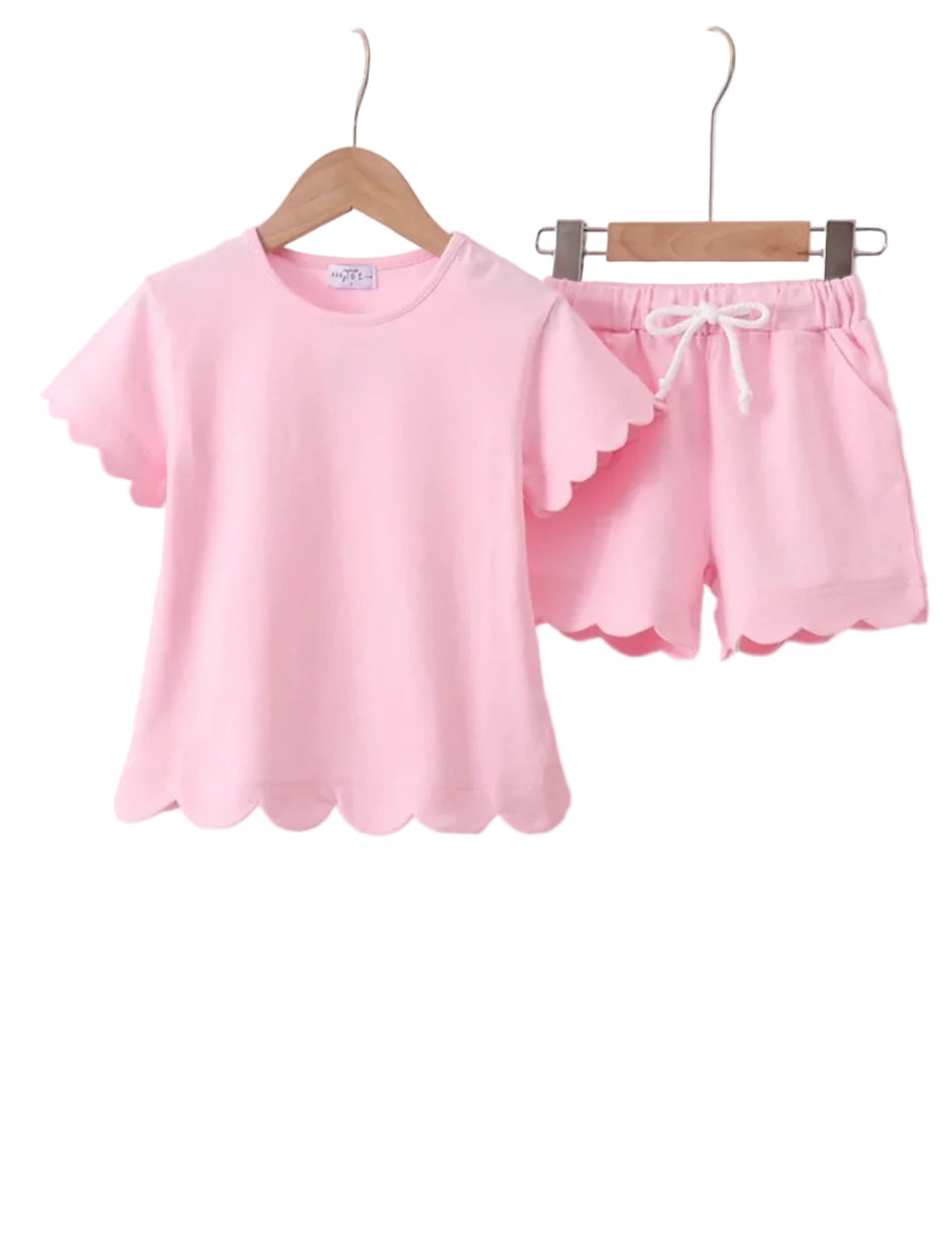 Pink Scallop Hem Shorts Set A Touch of Magnolia Boutique