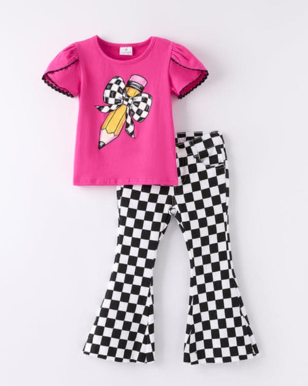 Back to School Pencil Top and Checkered Denim Flares Outfit Set A Touch of Magnolia Boutique