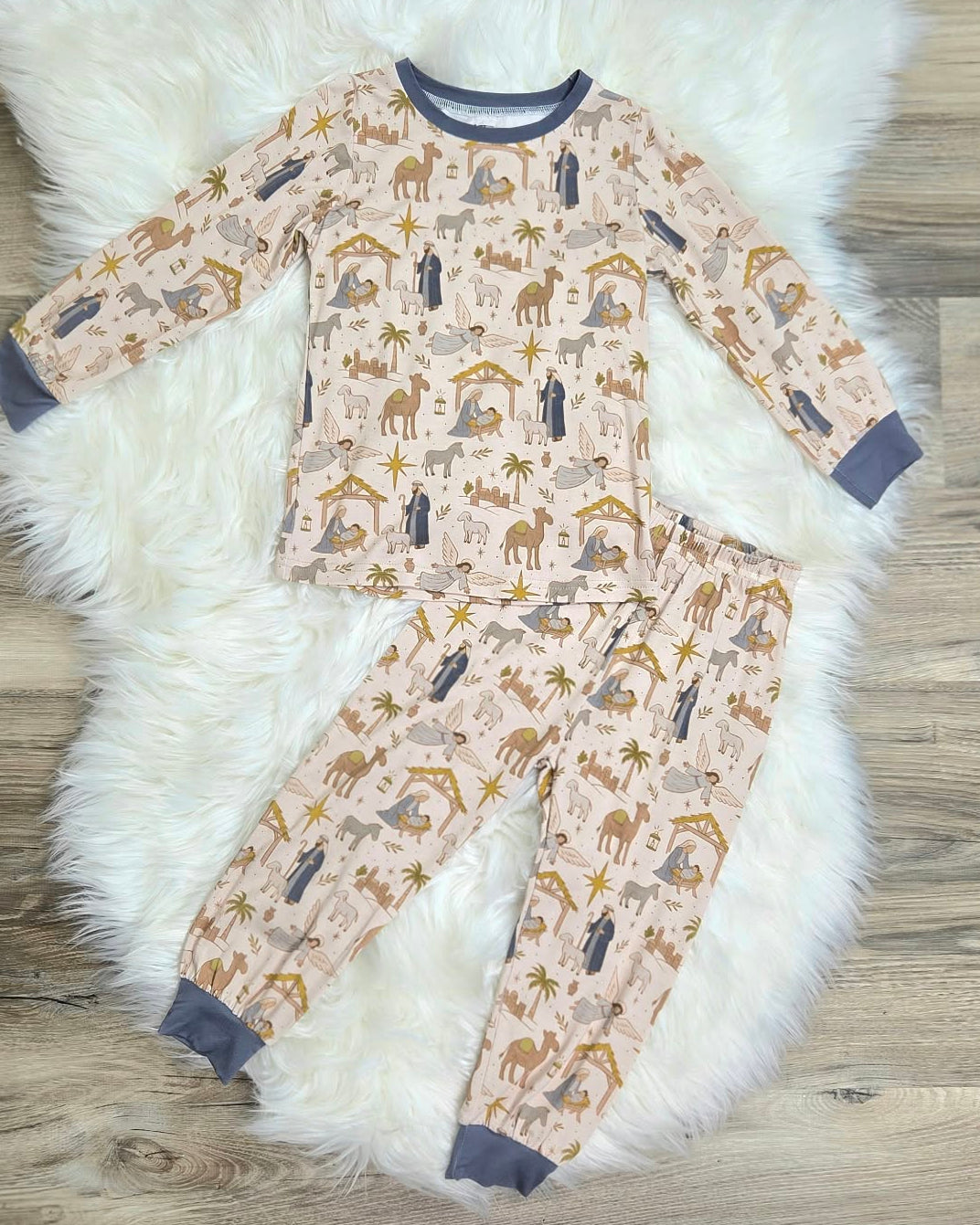 Bamboo Away in a Manger Nativity Two-Piece Pajama Set A Touch of Magnolia Boutique