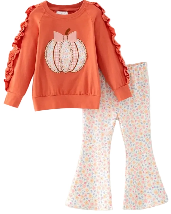 Pumpkin Spice Ruffle Top and Flare Pants Set A Touch of Magnolia Boutique