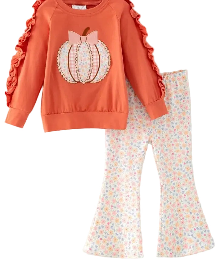Pumpkin Spice Ruffle Top and Flare Pants Set A Touch of Magnolia Boutique