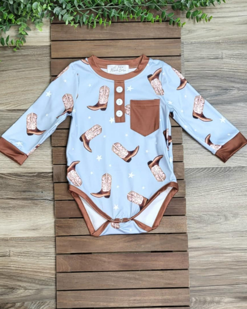 Baby Boy Boots Long Sleeve Onesie A Touch of Magnolia Boutique