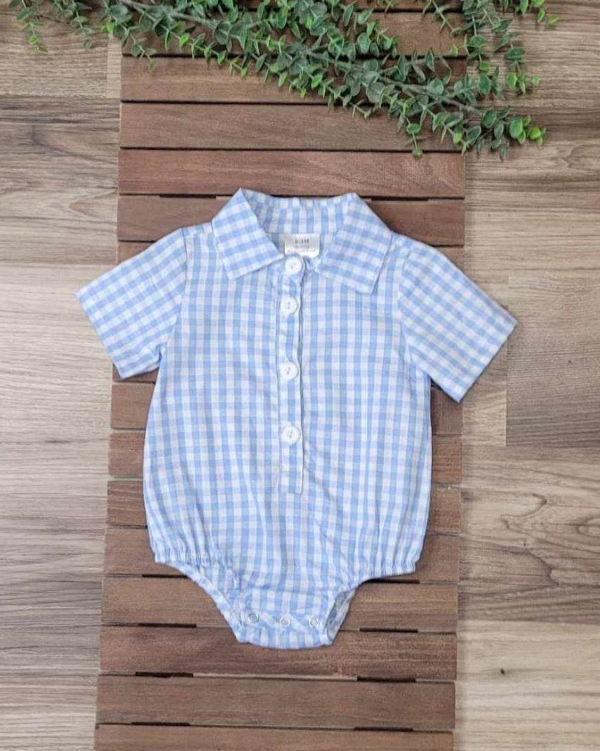 Baby Boy Blue Gingham Plaid Romper  A Touch of Magnolia Boutique   
