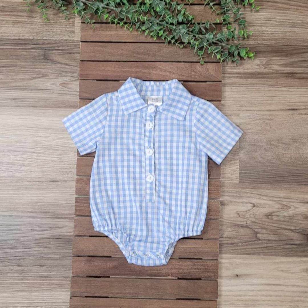 Baby Boy Blue Gingham Plaid Romper  A Touch of Magnolia Boutique   