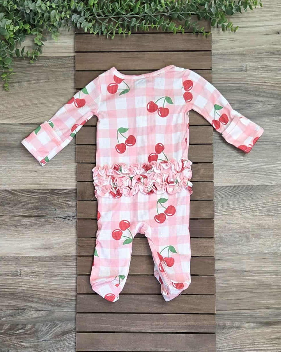 Cherry Plaid Waffle Ruffle Romper A Touch of Magnolia Boutique
