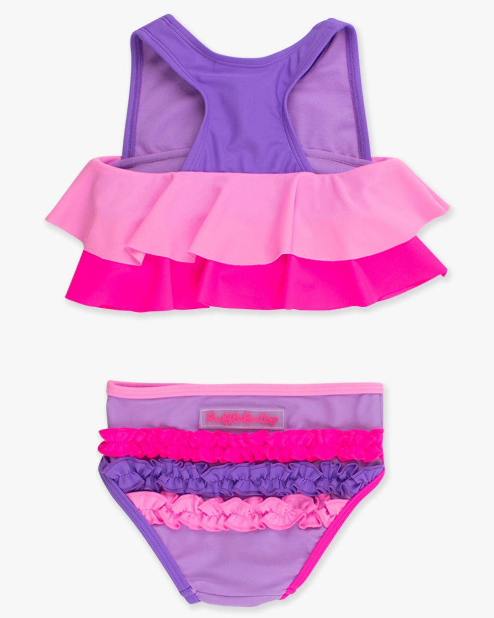 Girls Neon Purple Color Block Flounce Bikini 2-Piece Swimsuit with Signature Rear Ruffles A Touch of Magnolia Boutique