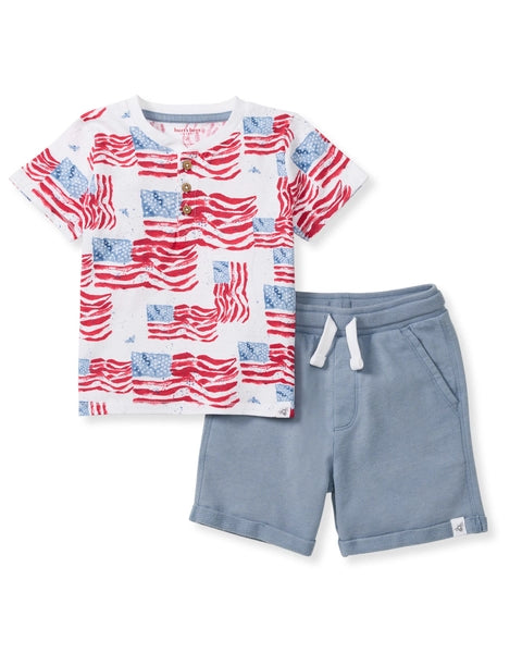 Patriotic baby boy flag top and shorts set A Touch of Magnolia Boutique