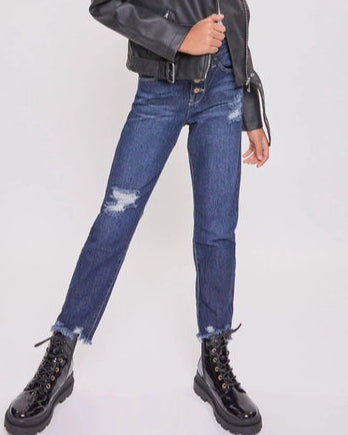 High-Rise Exposed Button Straight Leg Jean YMI Tween (7-14) A Touch of Magnolia Boutique