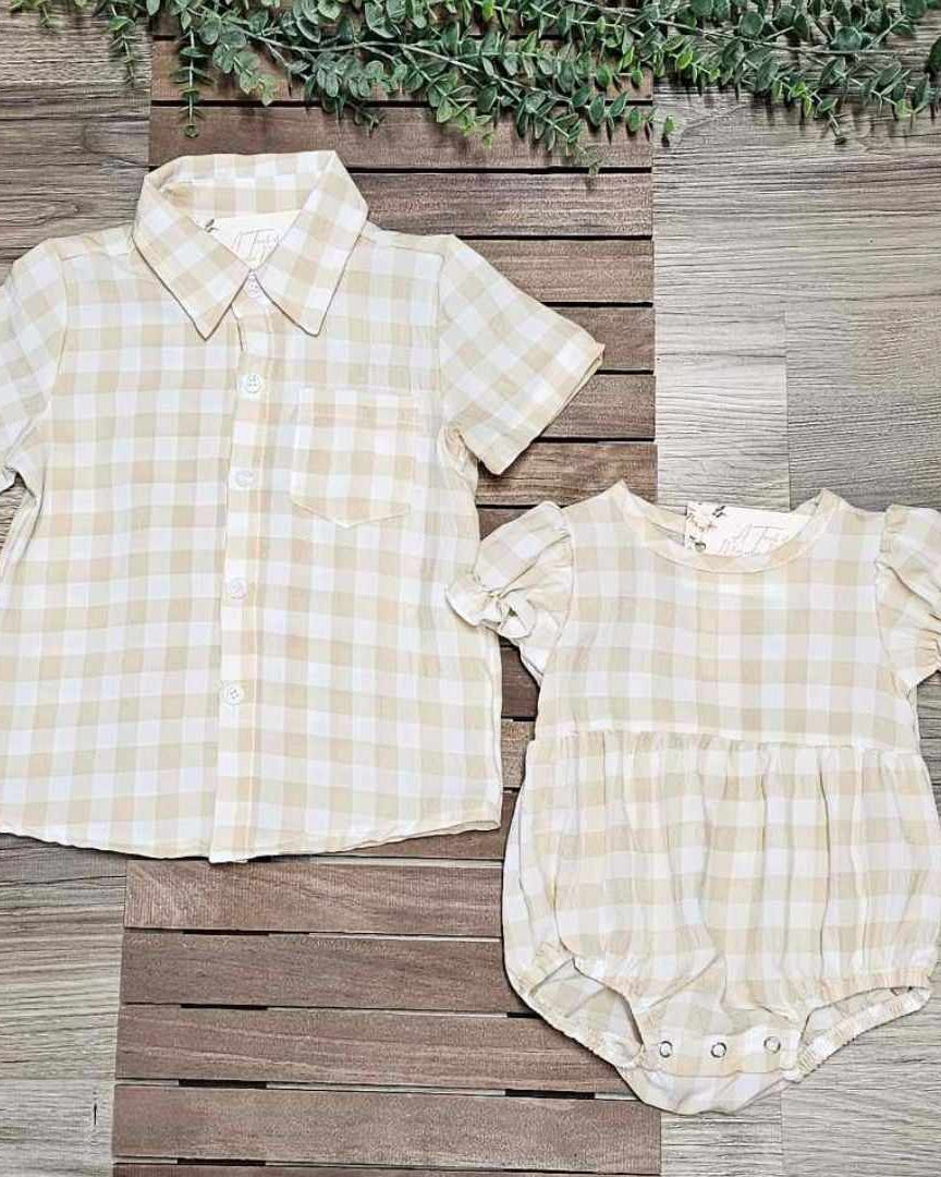 Boys Beige Plaid Button Shirt A Touch of Magnolia Boutique
