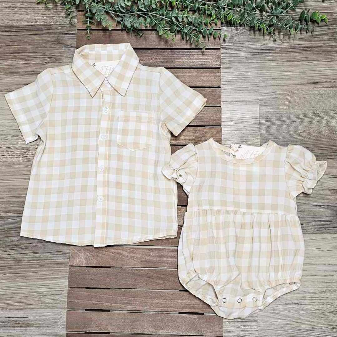 Boys Beige Plaid Button Shirt A Touch of Magnolia Boutique
