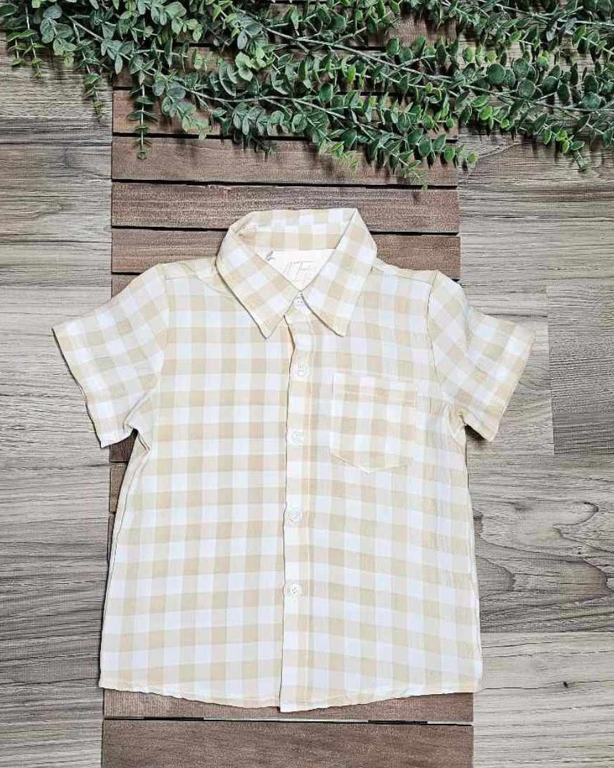Boys Beige Plaid Button Shirt A Touch of Magnolia Boutique