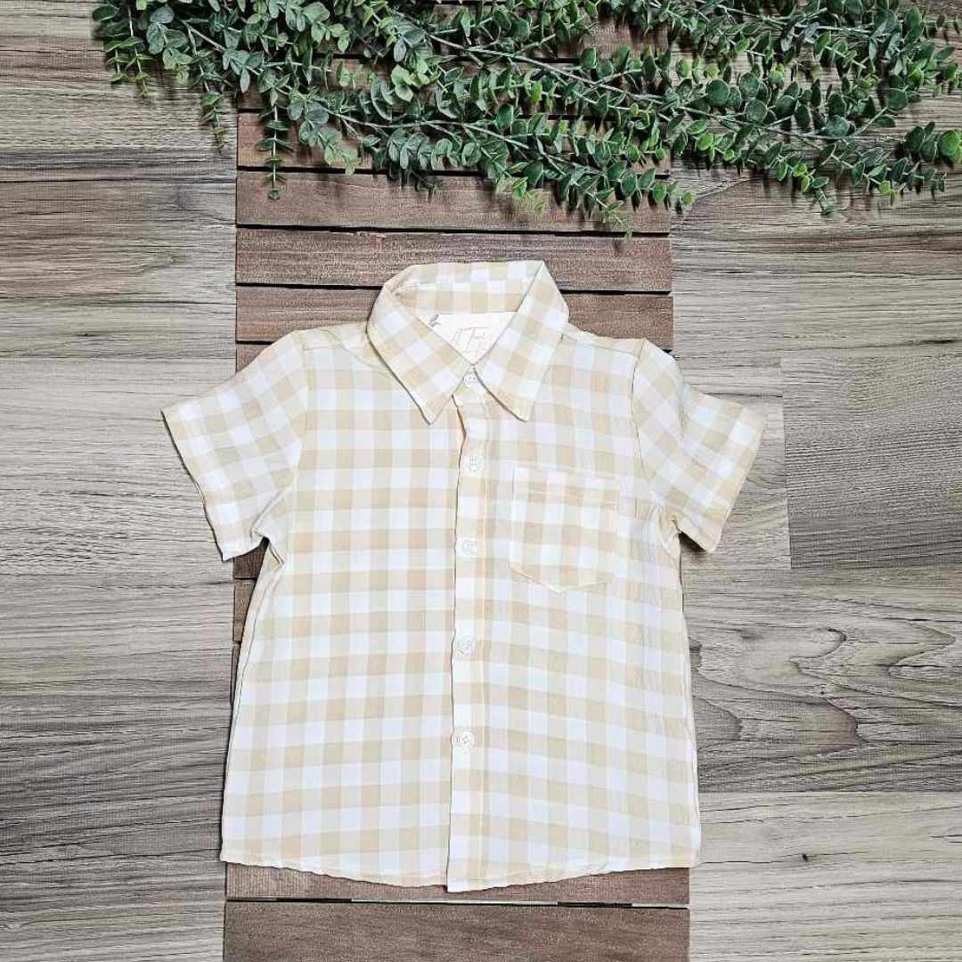 Boys Beige Plaid Button Shirt A Touch of Magnolia Boutique