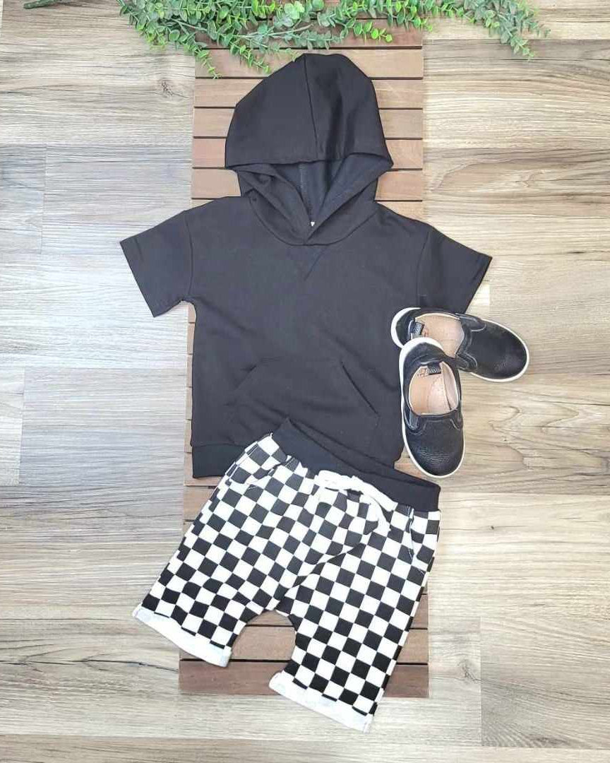 Black Checked Shorts and Hooded Top Set A Touch of Magnolia Boutique