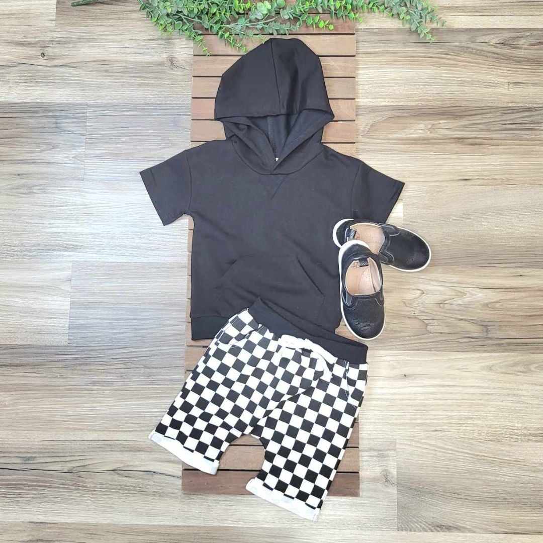 Black Checked Shorts and Hooded Top Set A Touch of Magnolia Boutique