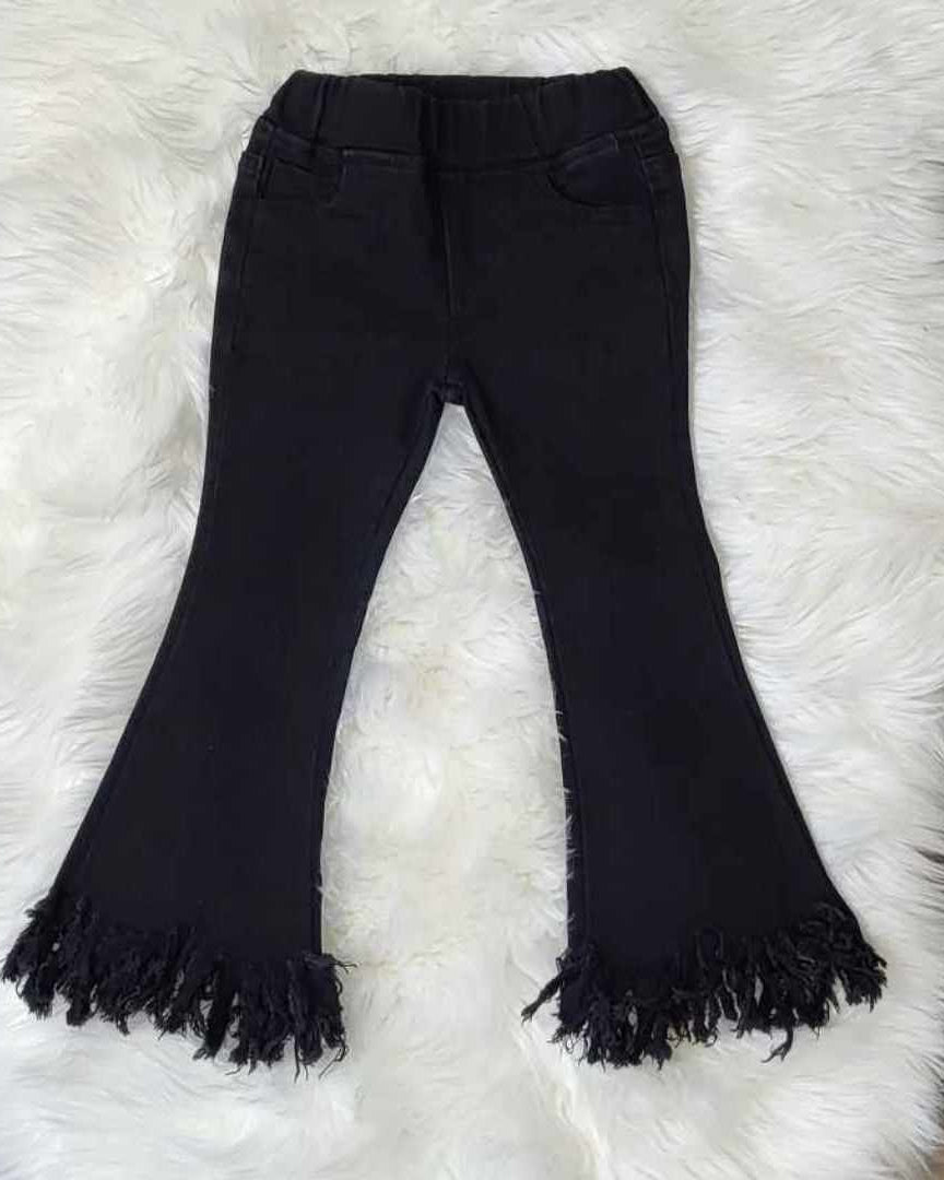Black Denim Jeans with Frayed Hemline A Touch of Magnolia Boutique
