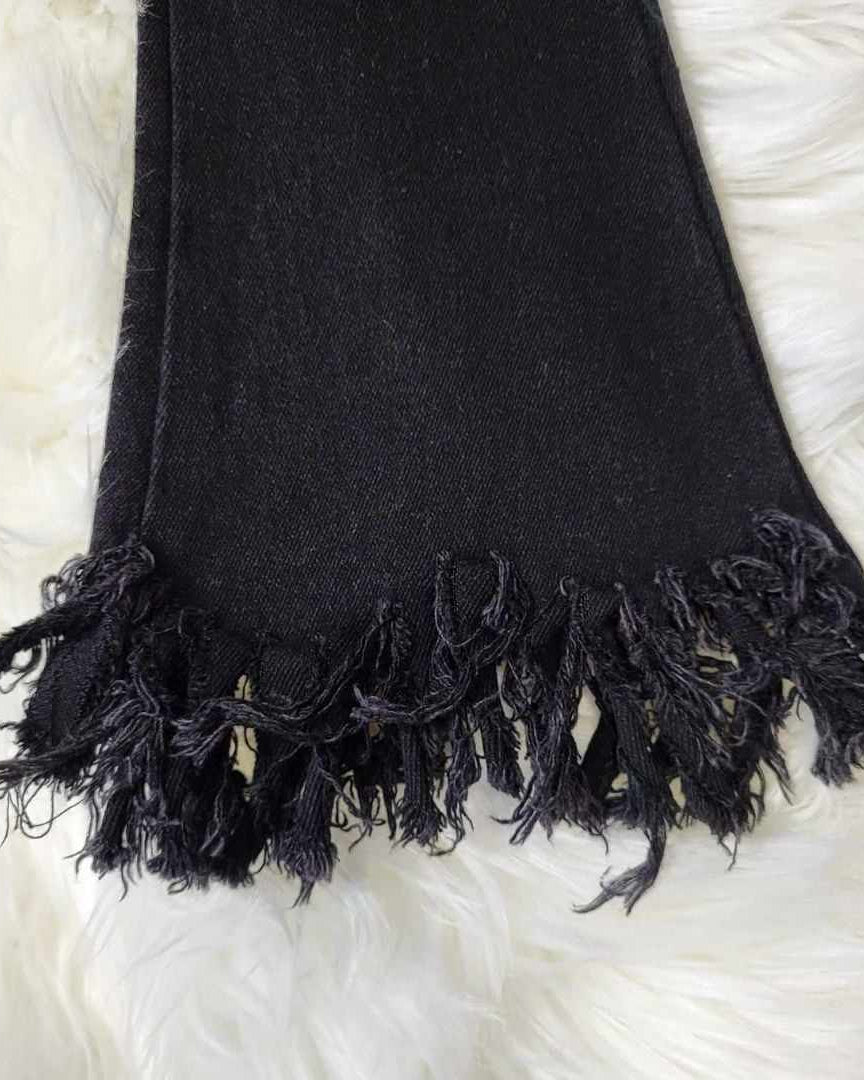 Black Denim Jeans with Frayed Hemline A Touch of Magnolia Boutique